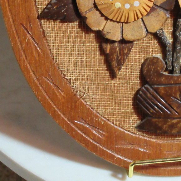 Vintage Hand-Carved Coconut Shell Flower Arrangement on Plaque - Picture 2 of 6